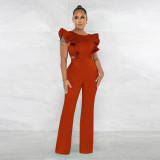 Ruffle round neck solid color fashion jumpsuit