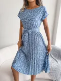 Casual short-sleeved floral pleated skirt