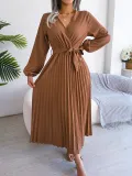 Cross V-neck large pleated skirt
