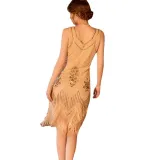 Ancient sequin dress tassel front and back deep V-neck dress fashion beaded banquet evening dress