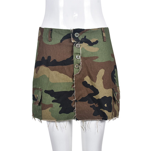 Camouflage split tassel trend skirt