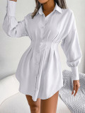 Casual lantern sleeve waist asymmetrical dress shirt skirt