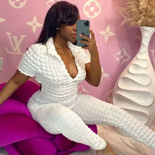 High elastic popcorn cloth sexy jumpsuit