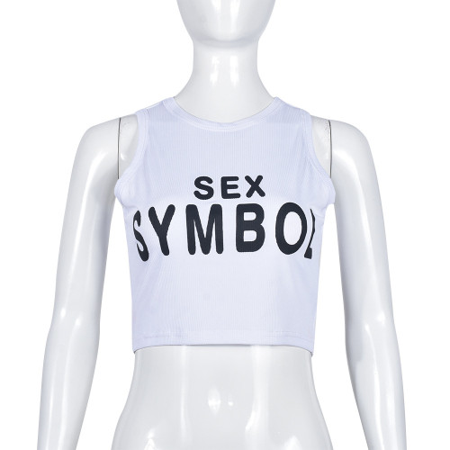 Crewneck printed letter with navel exposed sexy hot girl vest
