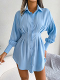 Casual lantern sleeve waist asymmetrical dress shirt skirt