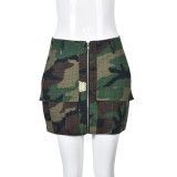 Pocket zip camouflage skirt