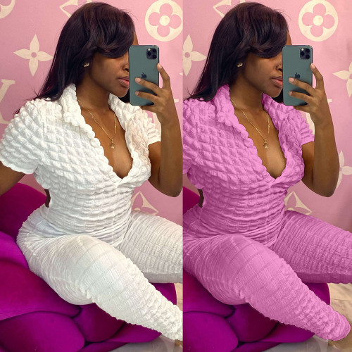 High elastic popcorn cloth sexy jumpsuit