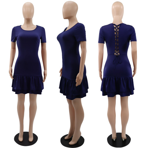 Design sense strapping temperament slim ruffle skirt summer dress