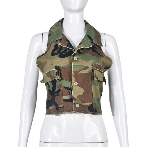Individualized trend backless neck strap camouflage women's top