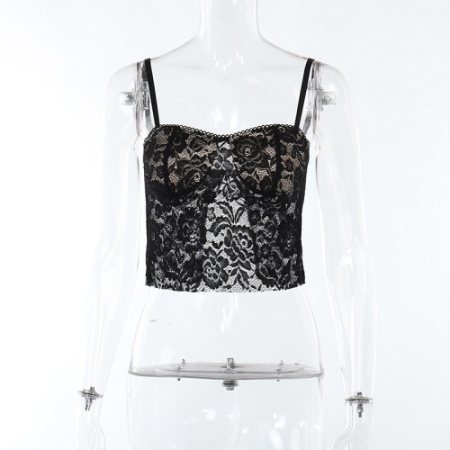 Lace sexy suspender chest vest open back casual wear short top