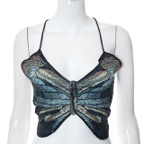 Neck strap large open back short spicy butterfly top