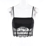 Strap Lace Perspective Sexy Open Back Top Versatile Short Spicy Girl Vest