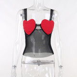 Sexy love gauze perspective suspender vest female street fashion hot girl casual top