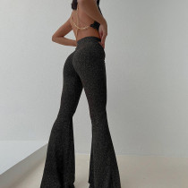 High waist thin flash micro flare straight pants New style sexy open waist casual pants in spring