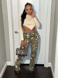 Spliced high-waist camouflage street trendy split casual pants