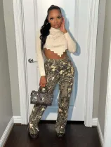 Spliced high-waist camouflage street trendy split casual pants