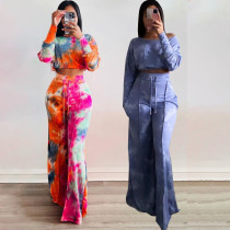 Printed off-shoulder flared pants sexy two-piece suit
