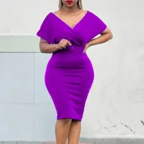 V-neck fashionable sexy buttock elastic dress