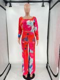 Printed off-shoulder flared pants sexy two-piece suit