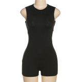 Women's sexy backless solid color high waist and buttock tight sports one-piece shorts