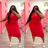 Large dress Solid V-neck Fashion dress