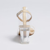 Oversized slotted buckled thick heel sandals transparent fashion shoes