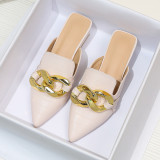Versatile pointed shallow metal buckle flat shoes