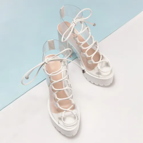 Large cool boots with fish mouth PVC women's boots candy color transparent PVC thick heel boots