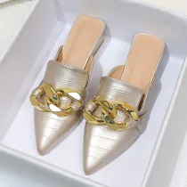 Versatile pointed shallow metal buckle flat shoes