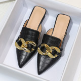 Versatile pointed shallow metal buckle flat shoes
