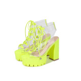 Large cool boots with fish mouth PVC women's boots candy color transparent PVC thick heel boots