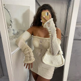 Sexy Off Shoulder Open Back Knitted High Waist Wrapped Hip Slim Slim Dress