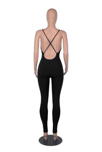 Women's solid color small pit strap suspender with back strap and chest pad casual yoga jumpsuit