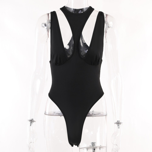 Sexy Chest Cup Cutout Bodysuit Open Back Versatile Tight Casual Women's Wear