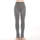 High Waist Black and White Corrugated Heel Heap Pants Fashion Casual Versatile Spicy Girls Slim Fit Pants