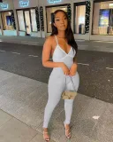Women's solid color small pit strap suspender with back strap and chest pad casual yoga jumpsuit
