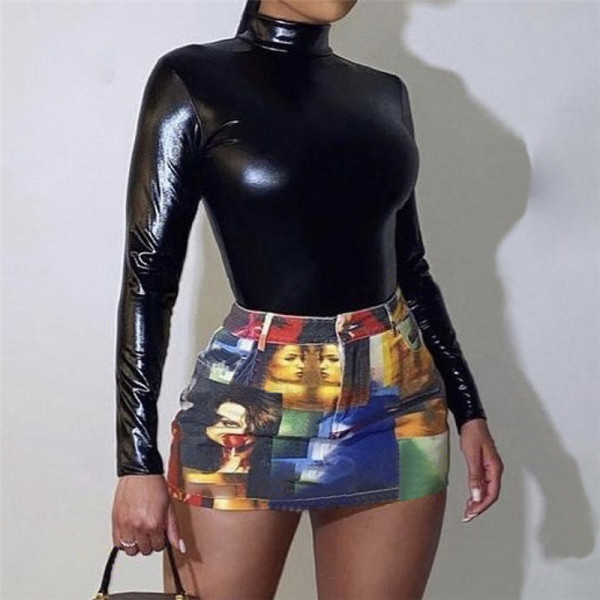 Women's Fashion Personality Street Shot Digital 3D Print High Waist Slim Fit Skirt