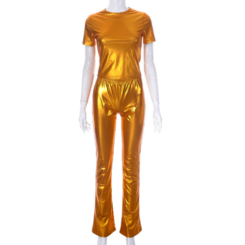 Fashion gilded short sleeve top pants casual suit