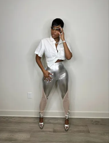 Night Show Sexy Bright Face Mesh Panel Pants