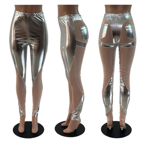 Night Show Sexy Bright Face Mesh Panel Pants