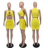 Women's tight-fitting nightclub sexy cut-out pleat two-piece set