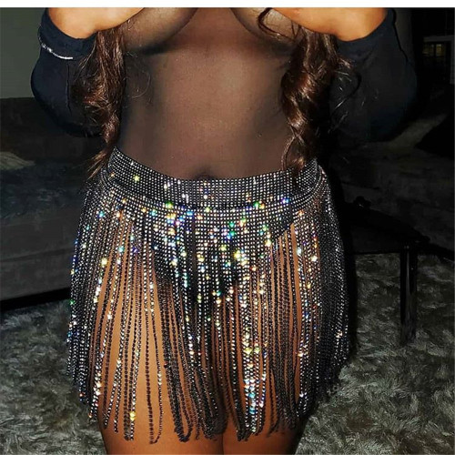 Sexy Flash Diamond Lace Panel Skirt