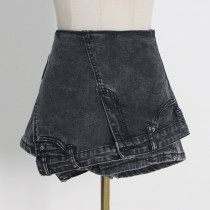 Design Sense Solid Color Panel Shorts Fashion High Waist Irregular Jeans