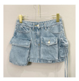 Jigan Workwear Made of Old Denim Skirt Half Skirt A-line Skirt Short Skirt