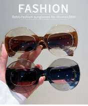 Fashion Light Luxury Sunglasses Fashion Hip Hop Transparent Double Color Oval Frame Sunglasses