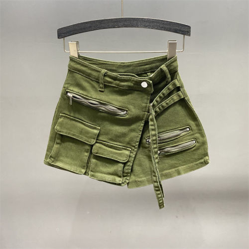 Irregular Denim Shorts A-line High Waist Loose Slim Wide Leg Hot Pants Worksuit Skirt