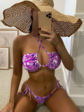 Sexy printed bikini cut-out halter swimsuit