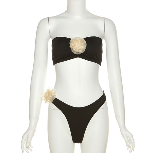Women's three-dimensional flower decorative vest sexy briefs bikini