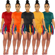 Women's short sleeve suit Fashion solid color shorts two-piece set
