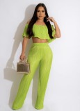 Women's pleated solid color off the shoulder wrap chest loose flared pants two-piece set
